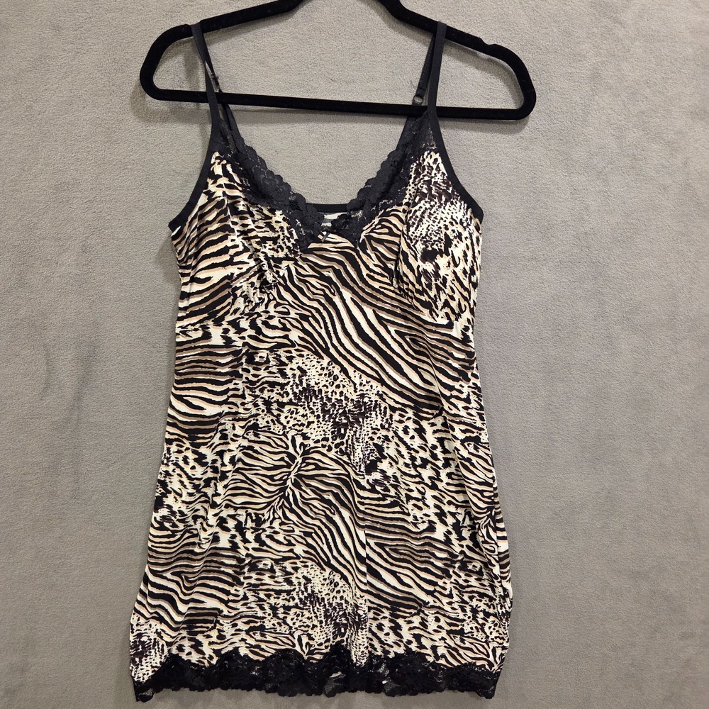 Y2K George Babydoll Slipdress‎ Medium Padded Cami Animal Print Lace Trim